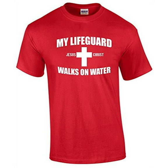 My Lifeguard Walks On Water Christian Short Sleeve T-shirt-Red-6xl