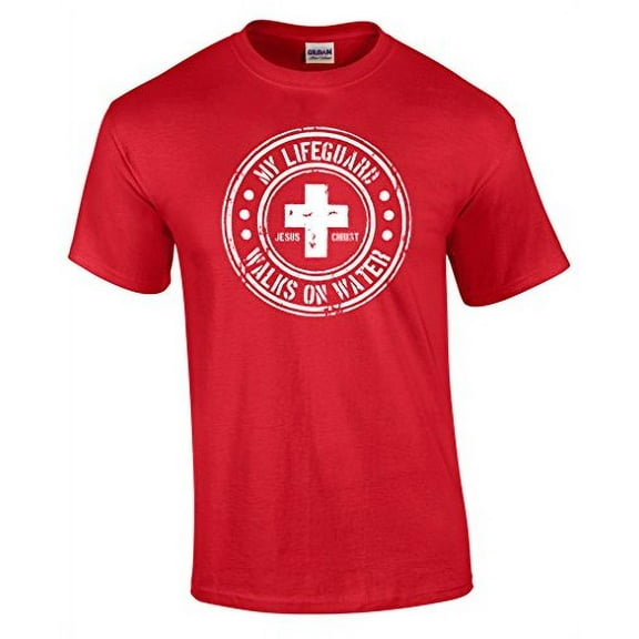 My Lifeguard Walks On Water Circle Design Christian Tee-Red-Large