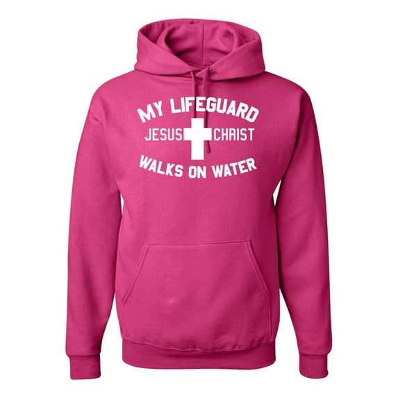 My Lifeguard Walks on Water Jesus Christ Bible | Mens Inspirational/Christian Hooded Sweatshirt Graphic Hoodie, Fuschia, 2XL