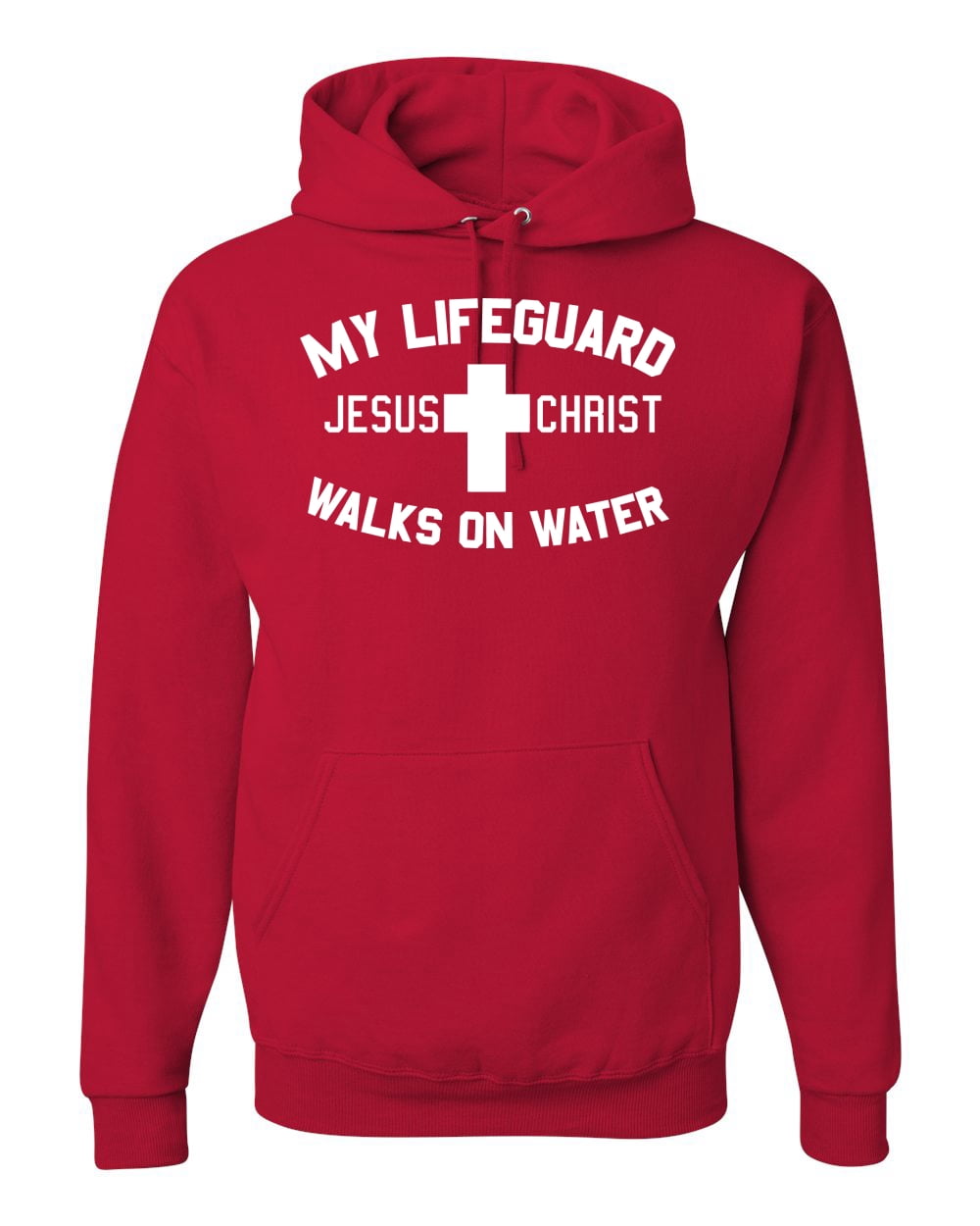 My Lifeguard Walks on Water Jesus Christ Bible Mens Inspirational Christian Hooded Sweatshirt Graphic Hoodie Red X Large