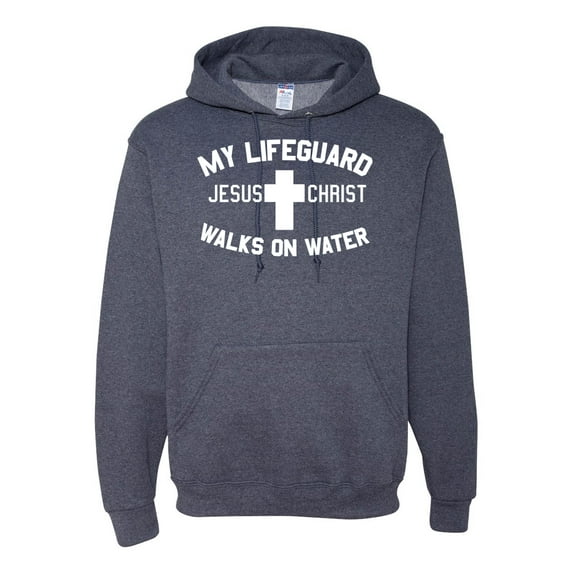 My Lifeguard Walks on Water Jesus Christ Bible | Mens Inspirational/Christian Hooded Sweatshirt Graphic Hoodie, Vintage Heather Navy, 2XL