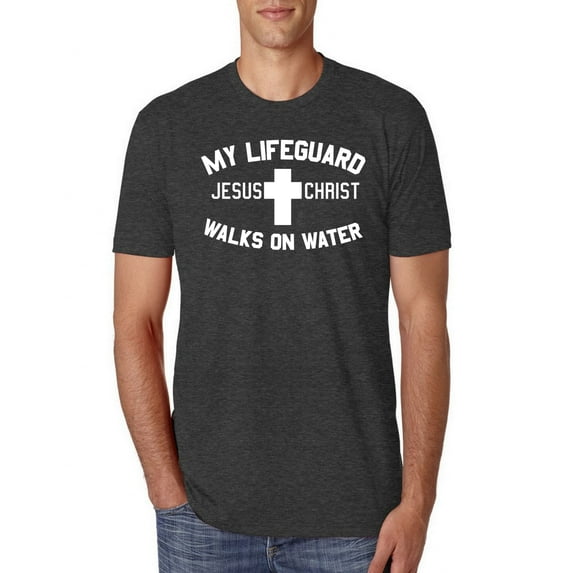 My Lifeguard Walks on Water Jesus Christ Bible | Mens Inspirational/Christian Premium Tri Blend T-Shirt, Vintage Black, Large