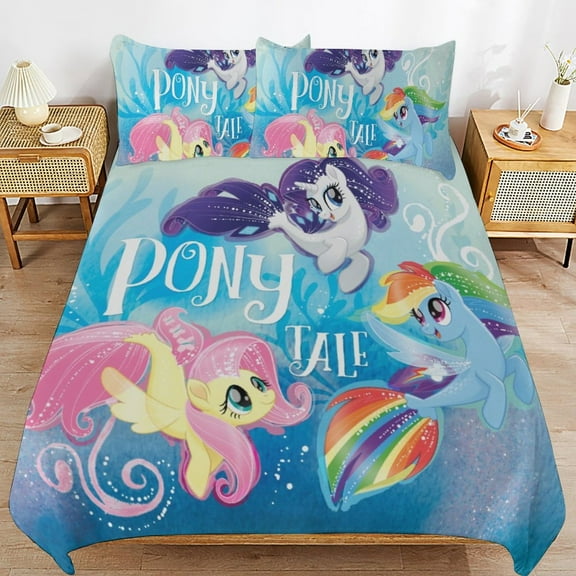 My Lit-tle Pony Bed Duvet Cover Cartoon Bedding Sets 3D Lightweight 3 Piece Comforter Sets 1 Duvet Cover and 2 Pillow Cover 86"×70"