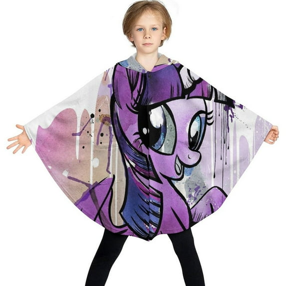 My Lit-tle Pony Kids Flannel Wearable Blanket, Warm Shawl Blanket Comfy Poncho Throw with Buttons for Boys Girls