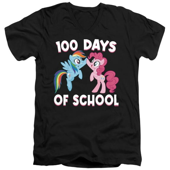 My Little Pony 100 Days of School Unisex Adult V-Neck T Shirt (Small) Black