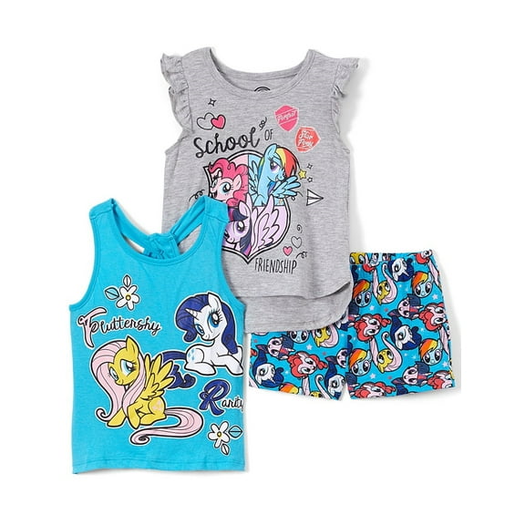 My Little Pony Toddler Girls' 3 Piece Shorts Set, Gray/Turquoise