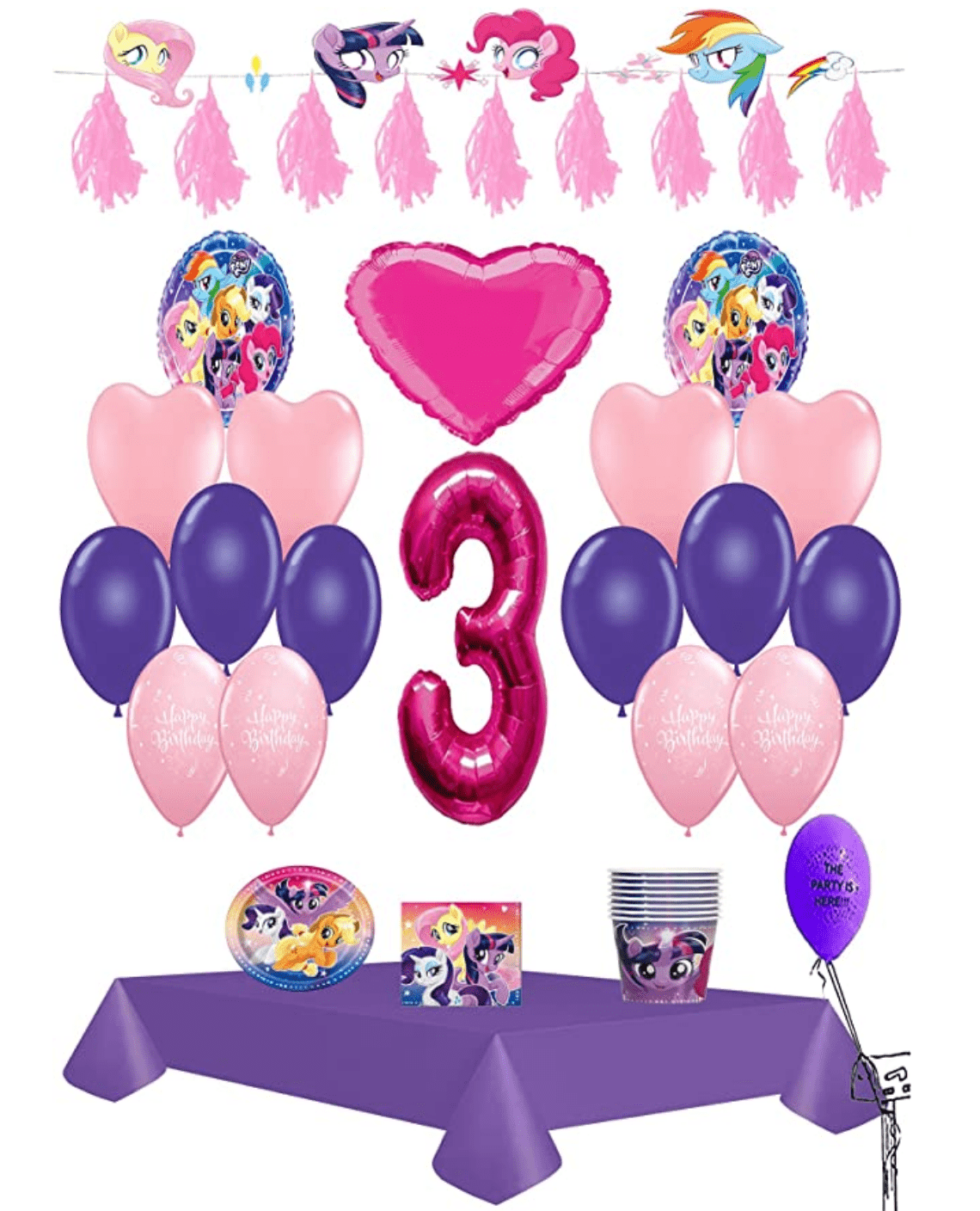PARTYSUPPLYBYSPURSGRL My Little Pony 3rd Birthday Ultimate Party Pack 61pc.