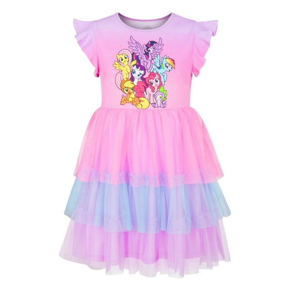 My Little Pony Dress - Character Group Party Dress for Little and Big Girls 4-16, Pink Blue Purple, X-Small