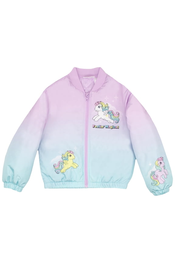 Feelin' Magical Girls Nylon Varsity Bomber Jacket - Lightweight Zip-Up Graphic Print Jacket for Kids (Size 4-12)