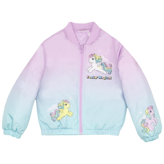 My Little Pony Feelin' Magical Girls Nylon Varsity Bomber Jacket - Lightweight Zip-Up Graphic Print Jacket for Kids (Size 4-12)