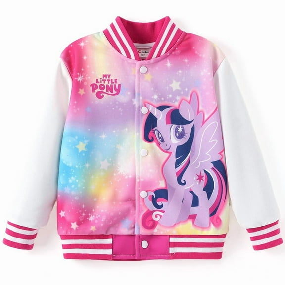 My Little Pony Girls Bomber Jacket Twilight Sparkle Unicorn Varsity Lightweight Sweatshirts Gift Fall Spring 5-6Y