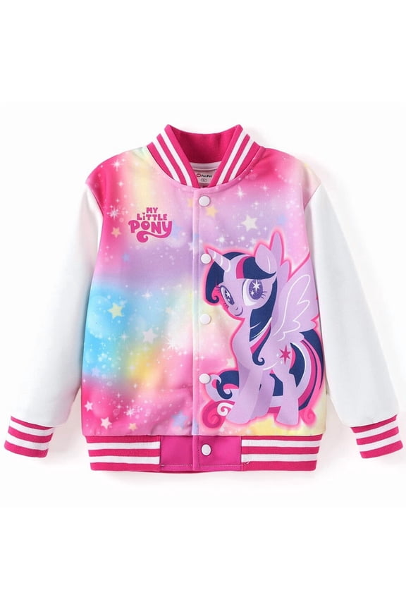 Girls Bomber Jacket Twilight Sparkle Unicorn Varsity Lightweight Sweatshirts Gift Fall Spring 5-6Y