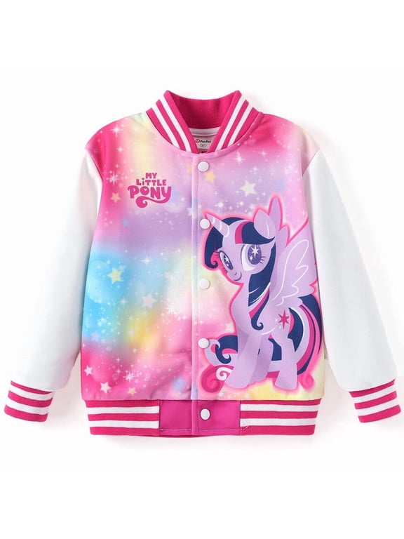 My Little Pony Girls Bomber Jacket Twilight Sparkle Unicorn Varsity Lightweight Sweatshirts Gift Fall Spring 5-6Y