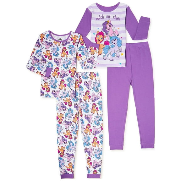 My Little Pony Girls Cotton Pajama Set, 4-Piece, Sizes 4-10