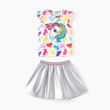My Little Pony Girls Flutter Sleeve Tutu Dresses 2pieces Summer Outfit Set Silver Sizes 2-9