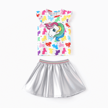 My Little Pony Girls Flutter Sleeve Tutu Dresses 2pieces Summer Outfit Set Silver Sizes 2-9