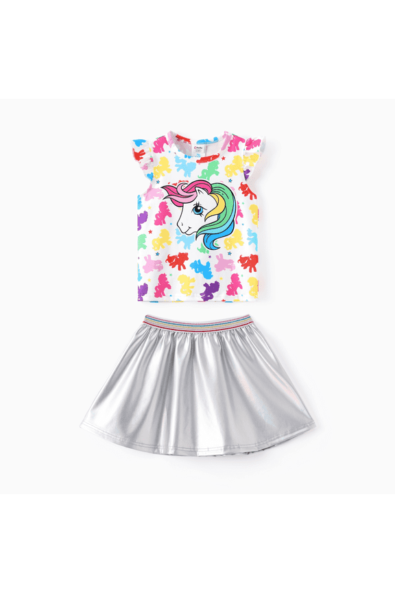 Girls Flutter Sleeve Tutu Dresses 2pieces Summer Outfit Set Silver Sizes 2-9