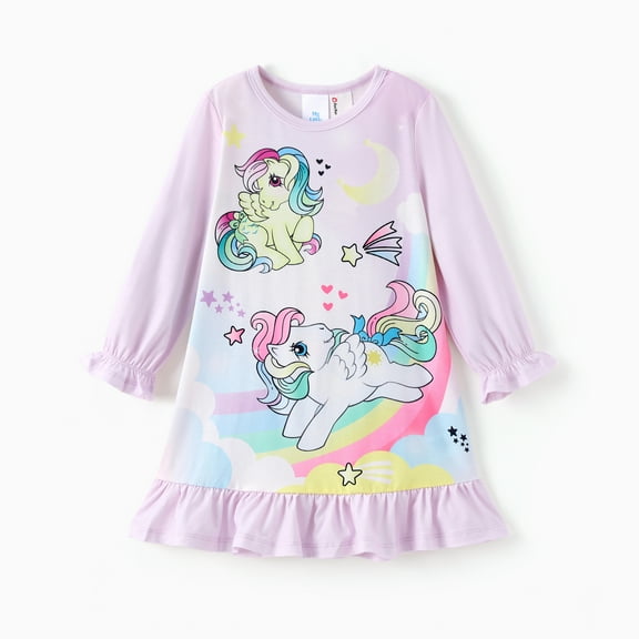 My Little Pony Girls Pajamas Nightgown Dress Rainbow Long Sleeve Ruffle Cuffs Sleepwear Sizes 2-7Y