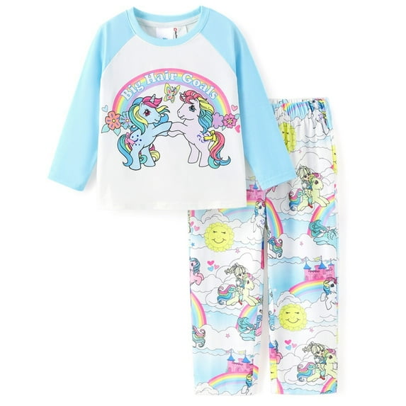 My Little Pony Girls Pajamas Set Unicorn Graphic Top and Pants 2-Piece Blue Sleepwear Outfit Toddler Kids 2T