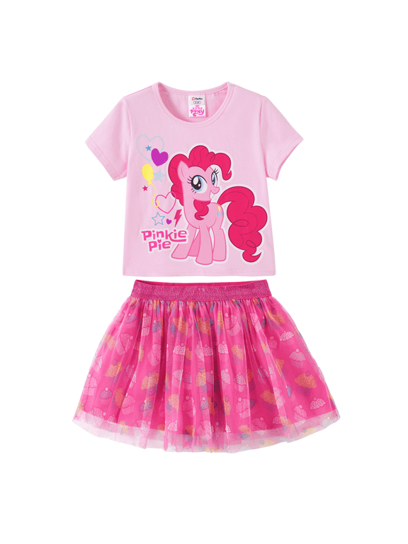 Girls Short sleeve Tutu Dresses 2pieces Summer Outfit Set Pink Sizes 2-9