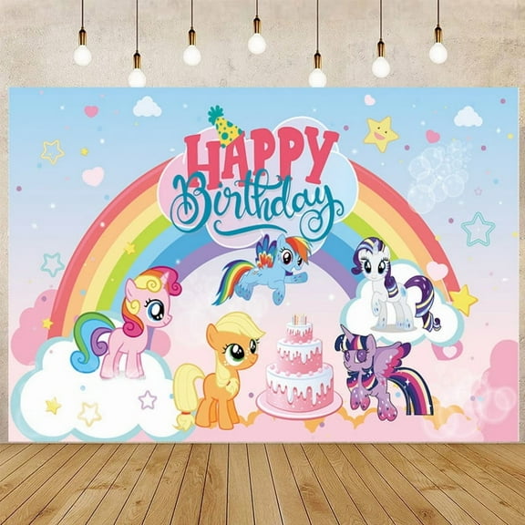 My Little Pony Happy Birthday Anime Cartoon Theme Backdrops Banner Birthday Party Decor Supplies,5.9x3.6ft