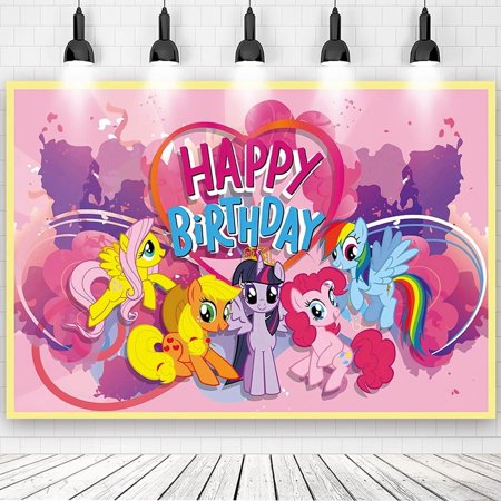 My Little Pony Happy Birthday Anime Cartoon Theme Backdrops Banner Birthday Party Decor Supplies,5.9x3.6ft
