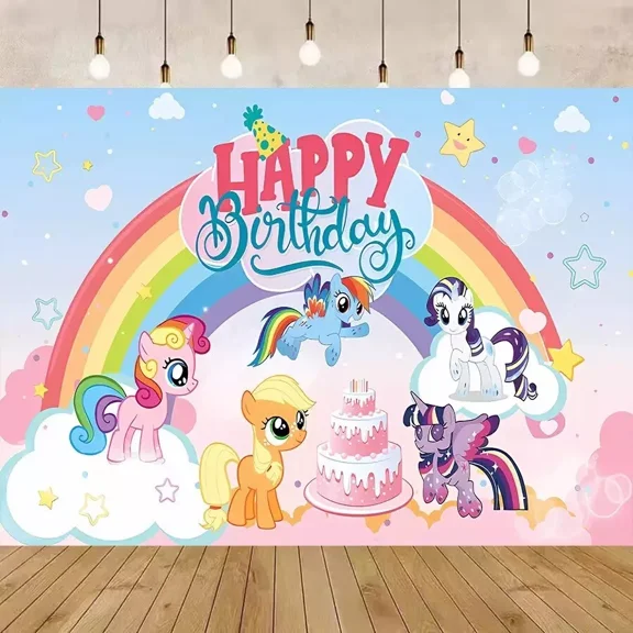 My Little Pony Happy Birthday Backdrop 5x3.5ft,for Kids Birthday Party Decorate