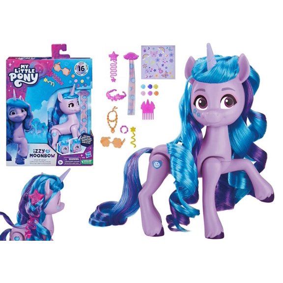 My Little Pony Izzy Moonbow Style of the Day, 5-Inch Hair Styling Fashion Doll with 16 Accessories, Color Change, Ages 5 and Up