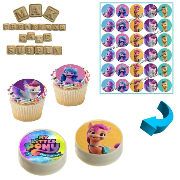 My Little Pony New Generation 1.5" Round Edible Sandwich Cookie /Mini Cupcake Toppers. 30 Per Sheet and Pre Cut