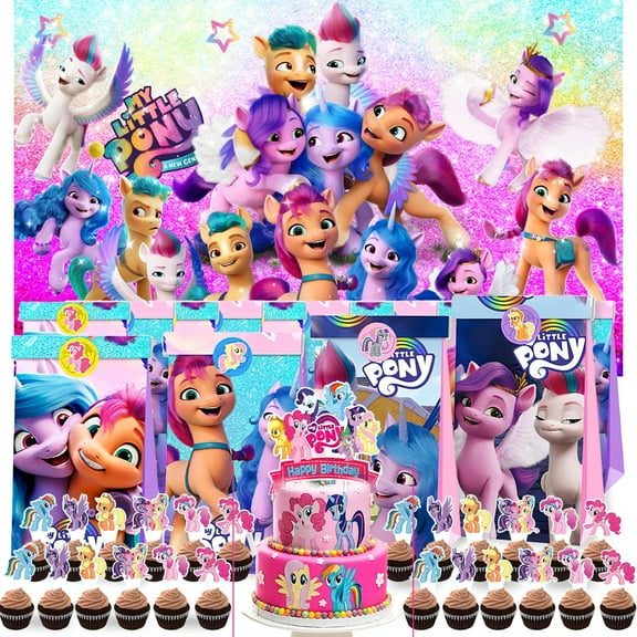 My Little Pony Party Favor Bags Goodie Treat Candy Supplies Decorations Birthday Cake Topper Backdrop Banner