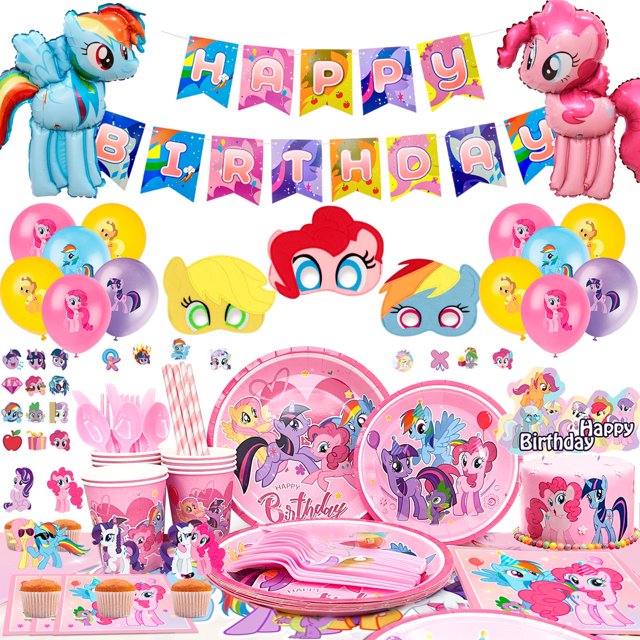 My Little Pony Party Supplies,184Pcs My Little Pony Birthday Party Supplies And Decorations Set