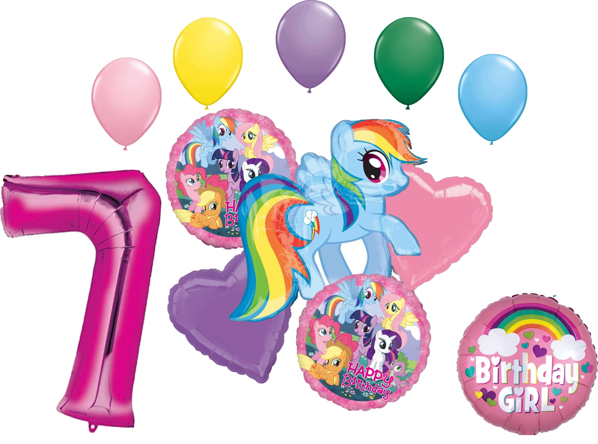 My Little Pony Pinkie Pie and Rainbow Dash 7th Birthday Party Supplies 12 Piece Mylar & Latex Balloons
