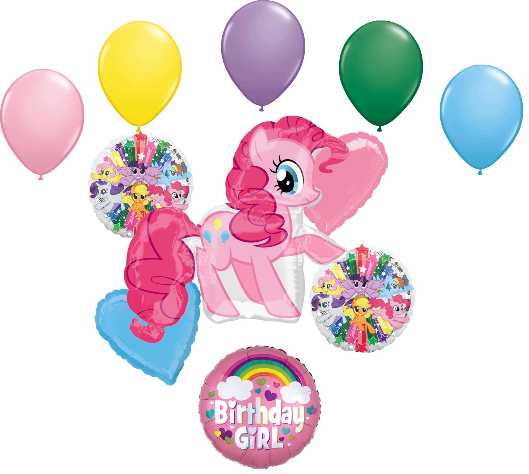 My Little Pony Pinkie Pie and Rainbow Dash Happy Birthday Party Supplies 11 Piece Mylar & Latex Balloons Set Latex and Mylar Balloon Set