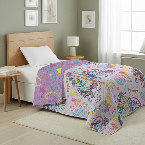 My Little Pony Pony Party Quilted Throw Blanket 60x80 inches, Kids Character Bedding