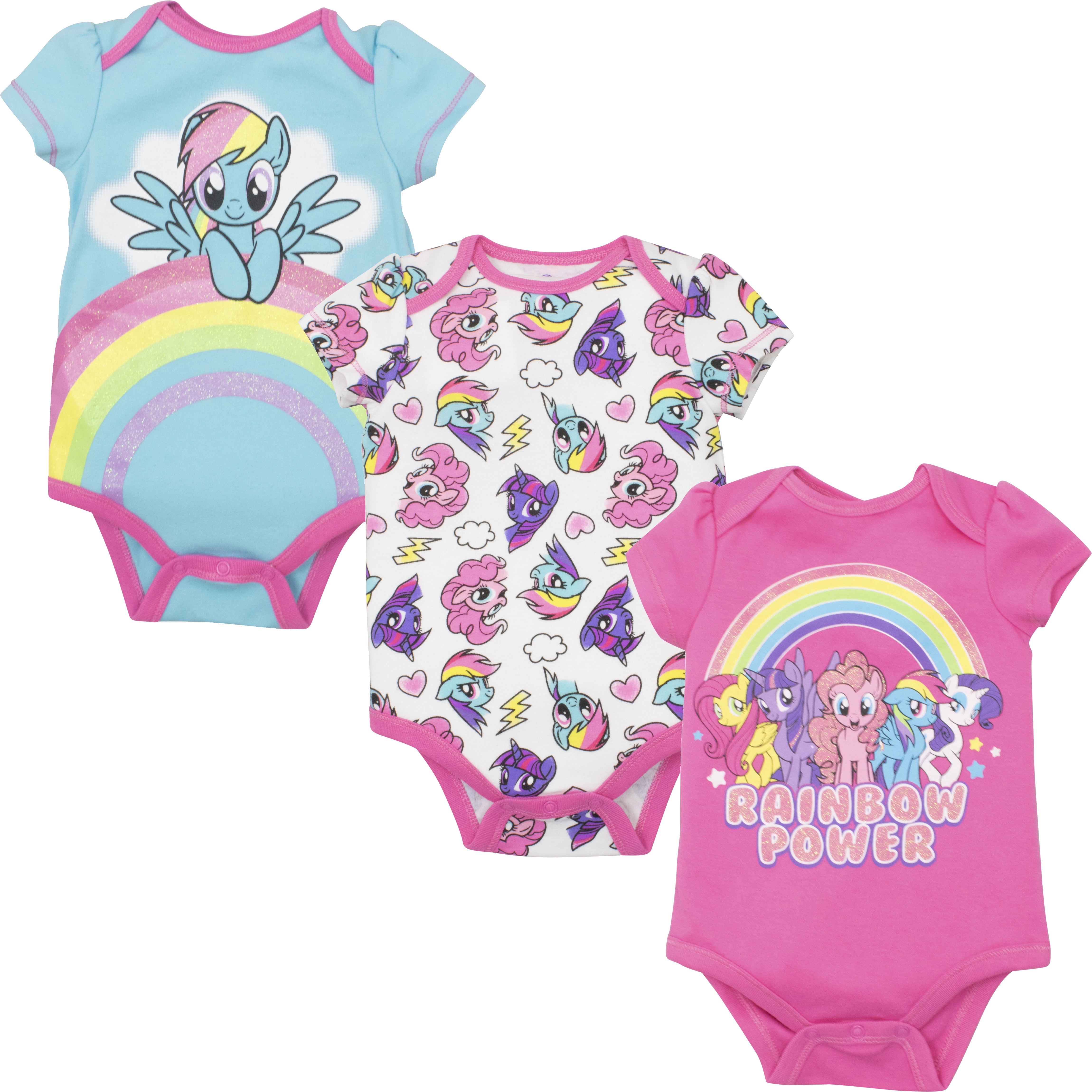 My Little Pony Rainbow Dash Baby Girls' 3-Pack Glitter Bodysuits, Multi 0-3  Months 