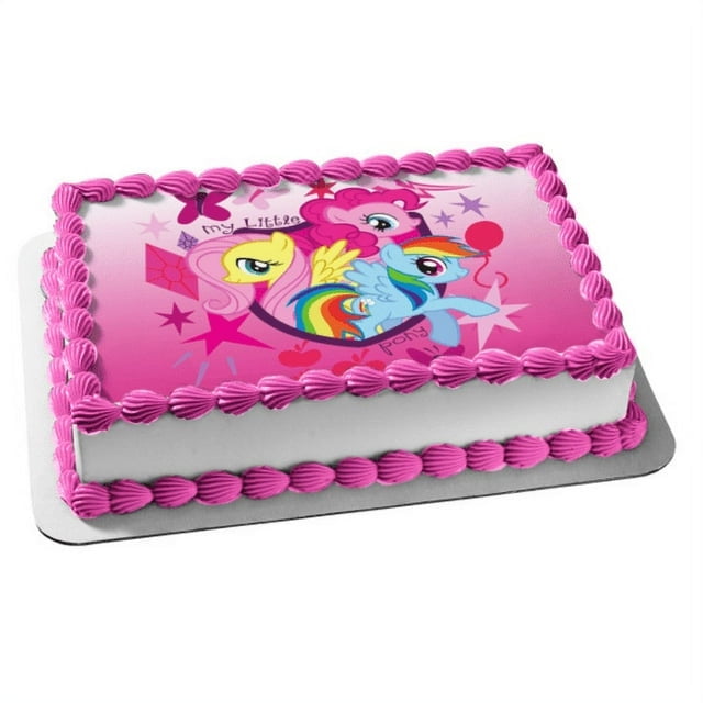 My Little Pony Rainbow Dash Fluttershy Pinkie Pie Birthday Edible Image Cake Topper For Half Sheet Cake By TNCT