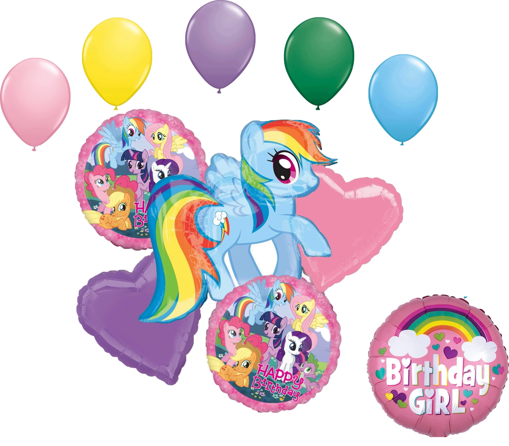 My Little Pony Rainbow Dash Happy Birthday Party Supplies 11 Piece Mylar & Latex Balloons Set Latex and Mylar Balloon Set