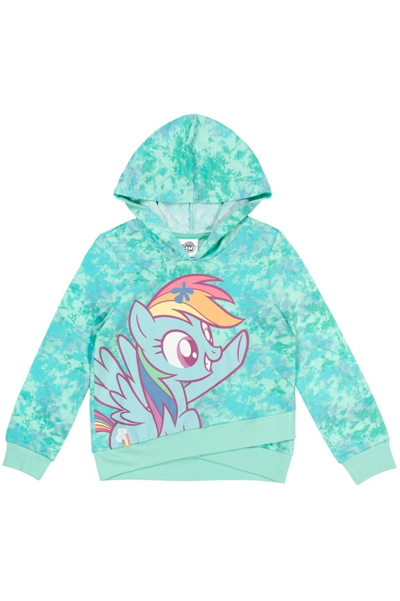 Rainbow Dash Little Girls French Terry Pullover Crossover Hoodie Little Kid to Big Kid