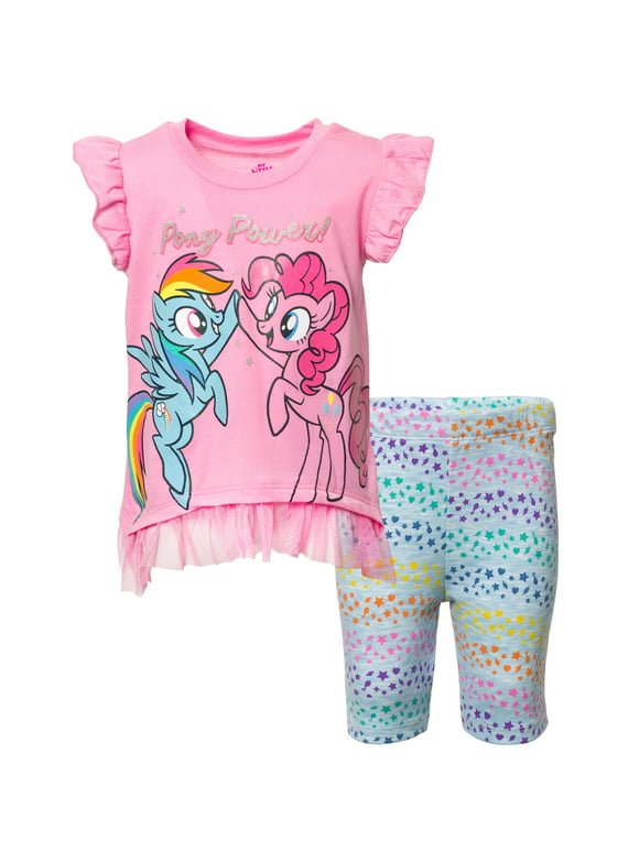 My Little Pony Rainbow Dash Pinkie Pie Little Girls T-Shirt and Bike Shorts Outfit Set Toddler to Big Kid