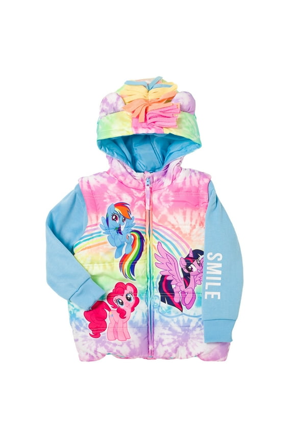 Rainbow Dash Pinkie Pie Twilight Sparkle Toddler Girls Zip Up Vest 2fer Jacket Toddler to Big Kid