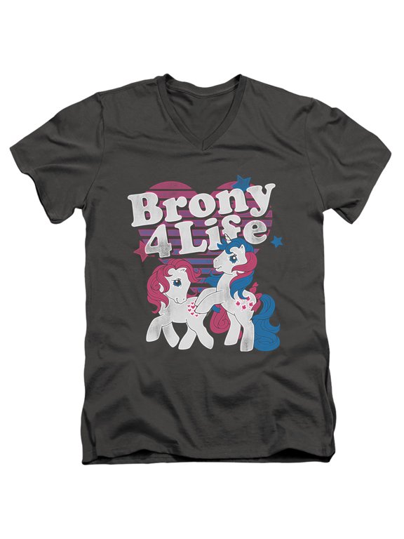 My Little Pony Retro Brony 4 Life S/S Adult V-Neck T-Shirt 30/1 T-Shirt Charcoal