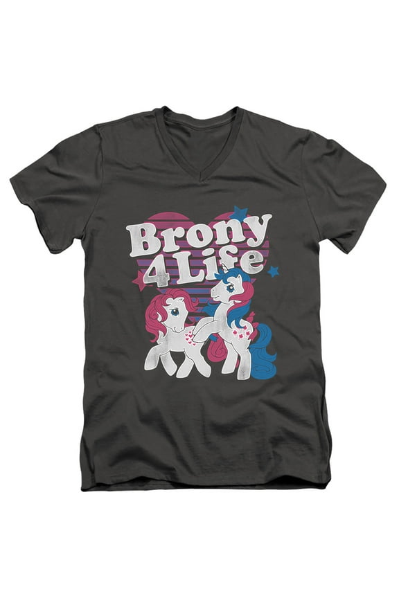 My Little Pony Retro Brony 4 Life S/S Adult V-Neck T-Shirt 30/1 T-Shirt Charcoal
