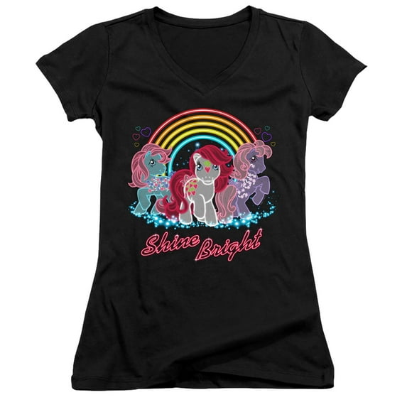 My Little Pony Retro Neon Ponies Junior Women's V-Neck T-Shirt Black
