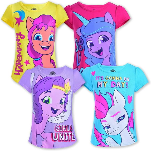 My Little Pony Sunny, Izzy and Pipp Girls 4 Pack Character Short Sleeve Tees, 4-6X