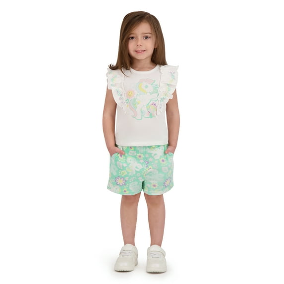 My Little Pony Toddler Girl 2 Piece Flutter Sleeve Short Set, Sizes 12 Months-5T