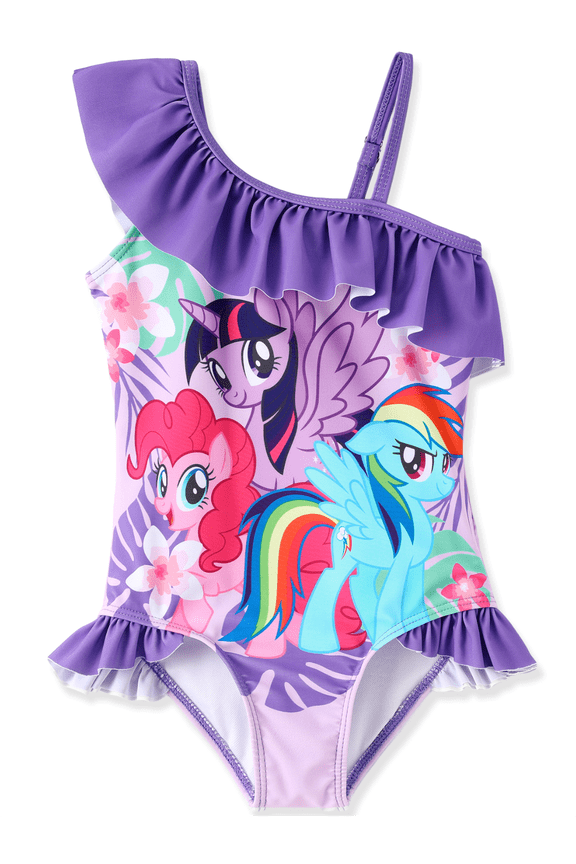 Toddler Girls Swimsuit Graphic One Piece Ruffle Swimwear One Shoulder Bathing Suit Sizes 3Y