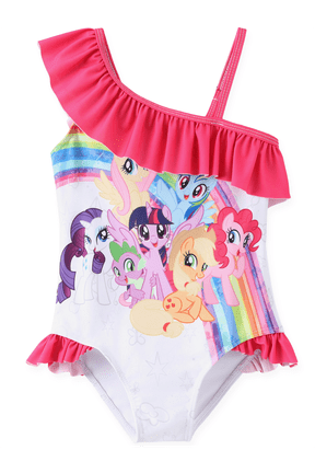 Toddler Girls Swimsuit Graphic One Piece Ruffle Swimwear One Shoulder Bathing Suit Sizes 5-6Y