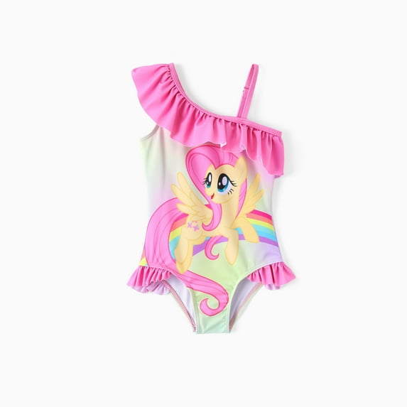 My Little Pony Toddler Girls Swimsuit Graphic One Piece Ruffle Swimwear One Shoulder Bathing Suit Sizes 5-6Y