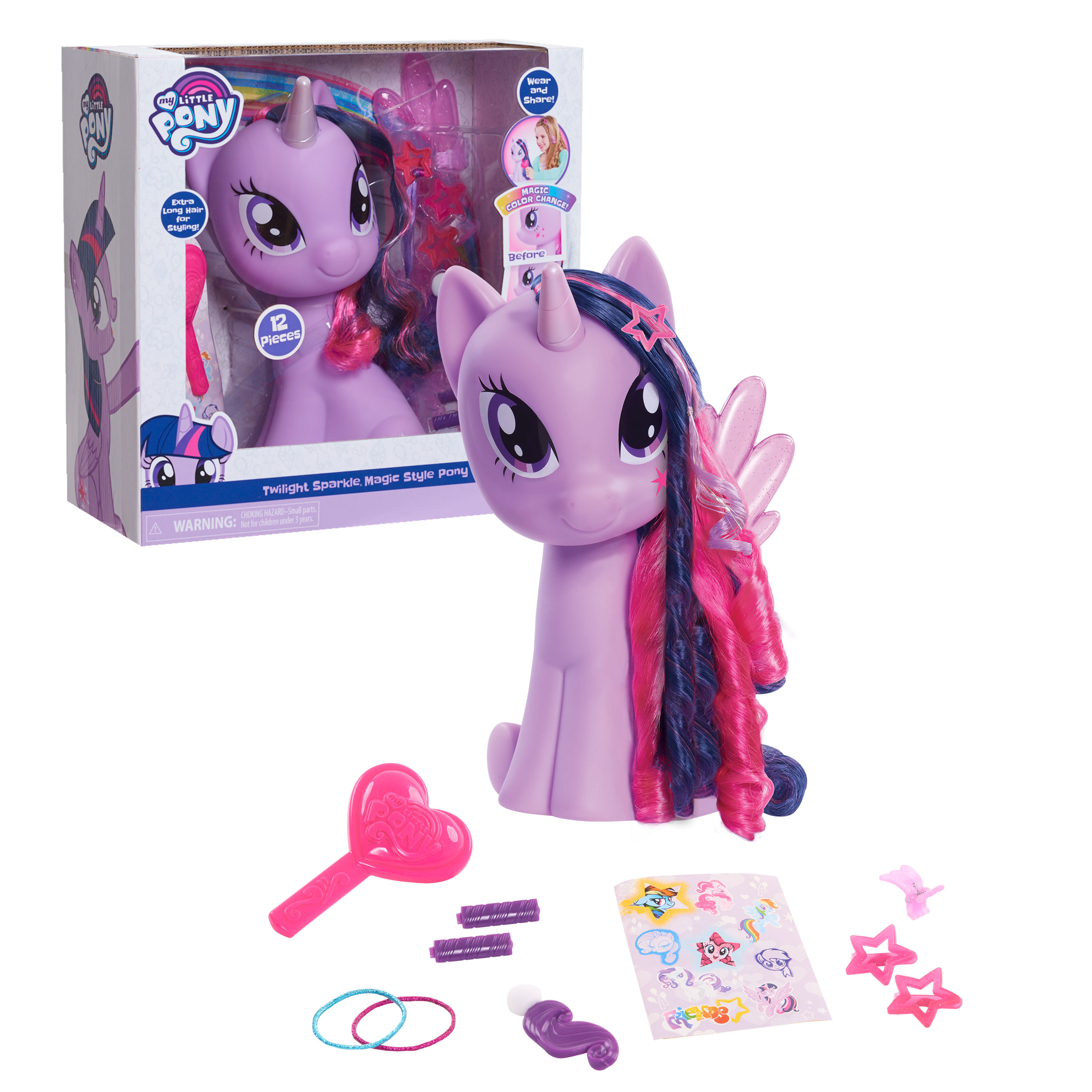 My Little Pony Twilight Sparkle Styling Head with Color Change, 12 Pieces, Purple Unicorn, Pretend Play Toys for Girls,  Kids Toys for Ages 3 Up, Gifts and Presents - image 1 of 3