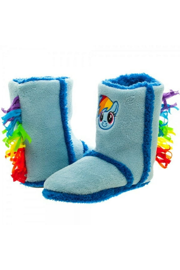 Womens Plush Blue Rainbow Dash Bootie Slippers Boots Small (5-6)